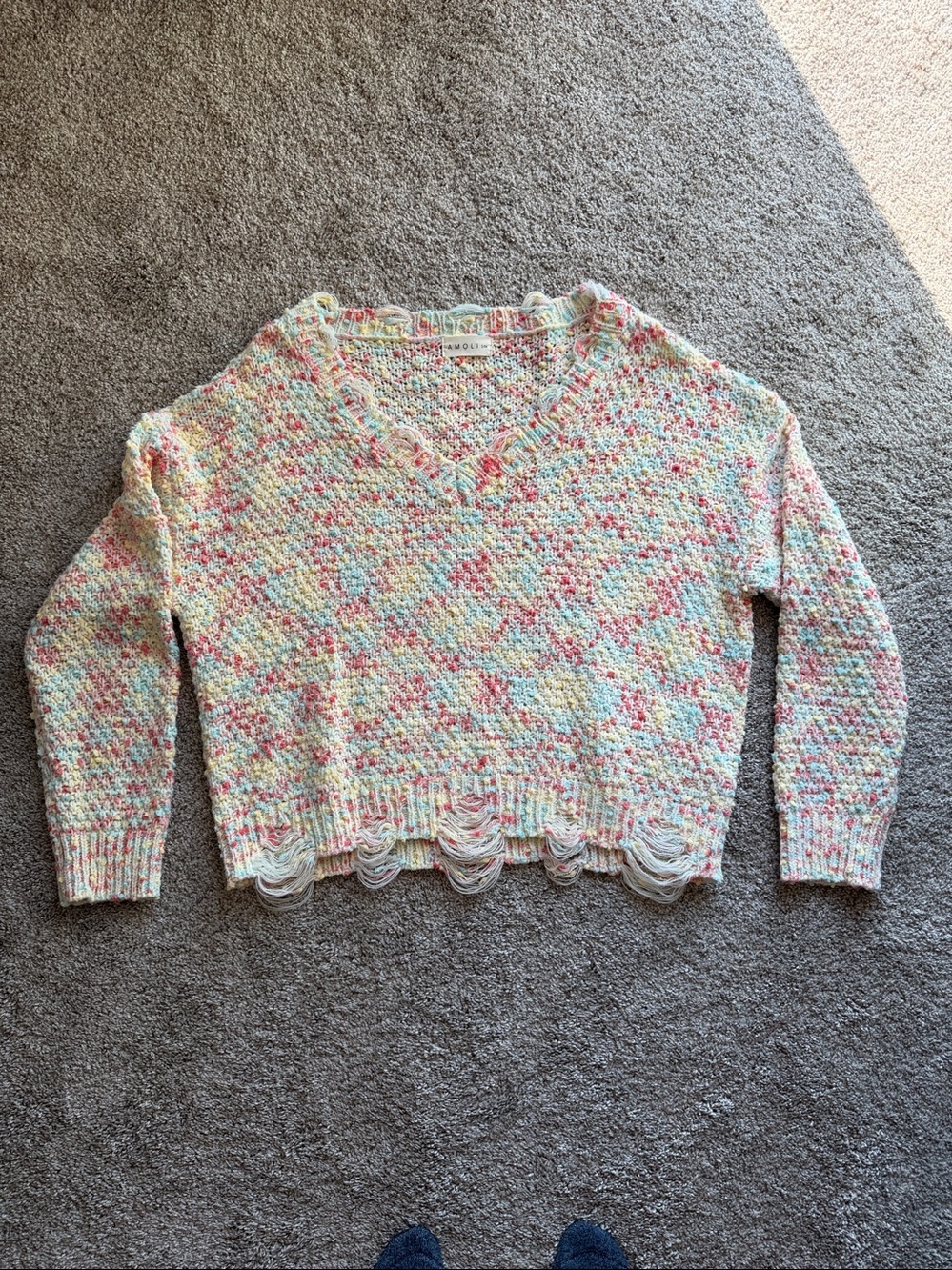 Multicolor V-Neck Cropped Knit Sweater - Women